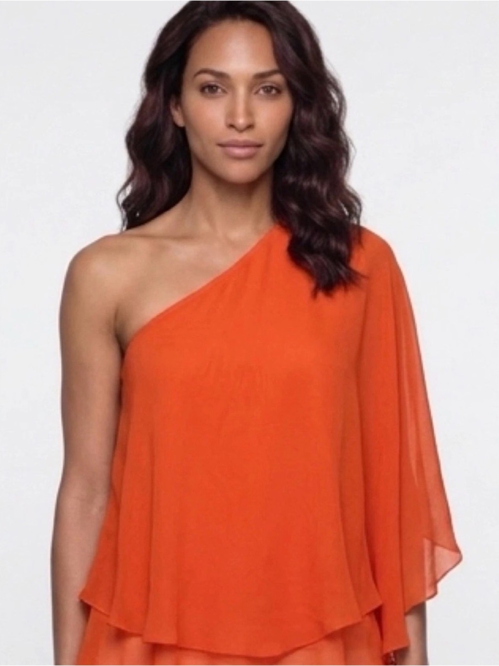 Jay Godfrey Silk One-Shoulder Cape Blouse Top Bright Orange Size 4 Preowned